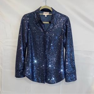 Cinq a sept size XS blue sequin snap front shirt